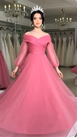 Champagne Brown Chiffon Queen – Off-Shoulder Sheer Sleeve Gown 🤎💛 #ChampagneBrownQueen #perfectdres