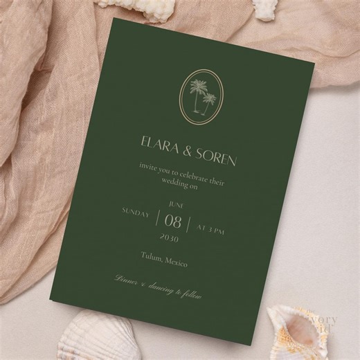 Tropical Wedding Invitation Template: Green Palm Tree Wedding Announcement, Luxury Invite, Printable Card, Canva Editable, Digital Download - Etsy