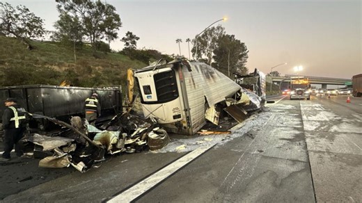 Big rig catches fire on I-5 in Encinitas