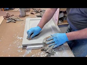 Staining cabinet doors, front and back at the same time, no smudges.