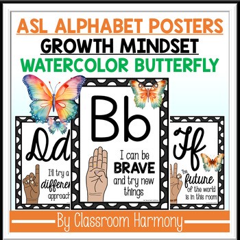 ASL Sign Language Alphabet Posters | Growth Mindset | Butterfly
