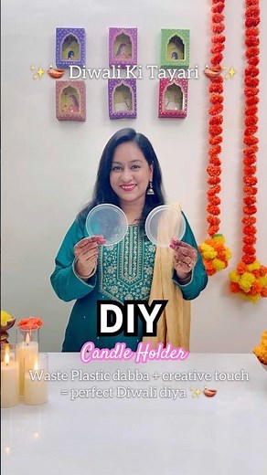 DIY Candle Holder- Using Waste Plastic dabba + creative touch ✨🪔 #festivewithshorts"