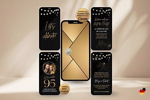 Glamorous Double Birthday Invitation Black and Gold | Animated Digital Birthday Invitation for a Double Party | Customizable Canva Template - Etsy