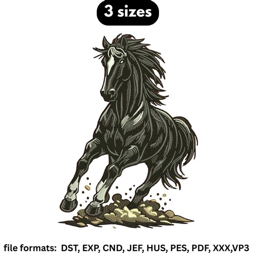 Black Horse Embroidery Design, Running Horse Machine Embroidery, Animal Embroidery Pattern, 3 Sizes, Instant Download - Etsy