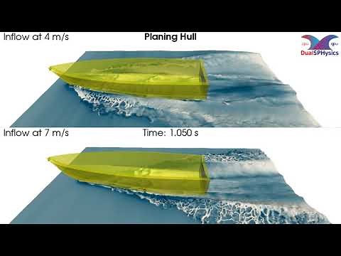 Resistance test of a planing hull with DualSPHysics