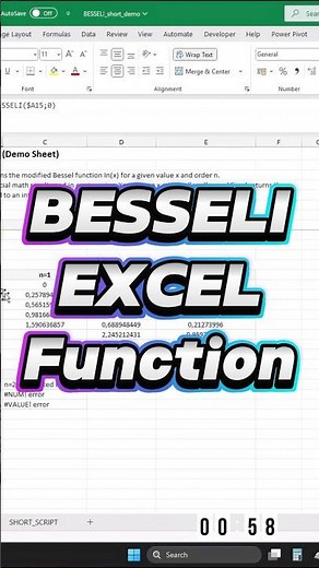 Excel A–Z in 60s: BESSELI — Modified Bessel I #Excel #BESSELI #ExcelShorts #ExcelTips