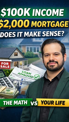 Jose De Jesus | Mortgage Loan Originator | NMLS#2294915 on Instagram: "$100K income. $2,000 mortgage. Does it actually make sense? This is a real question from Reddit and a situation I see all the time. The math works. The comfort part is personal. Save this if you’re trying to figure out what actually fits your life. Not just what the bank will approve. #FirstTimeHomeBuyer #MortgageMath #HomeBuying101 #RealEstateEducation #FinancialClarity"