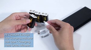 HW 9V Battery for Smoke Detector, 9V Rechargeable Lithium Batteires, 4 Pack USB Type-c 9 Volt Rechargeable Batteries, 1.5 H Fast Charge 1000 Cycles with Long Last for Smoke Detectors and Microphone