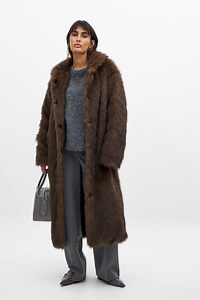 Long Faux Fur Coat Brown