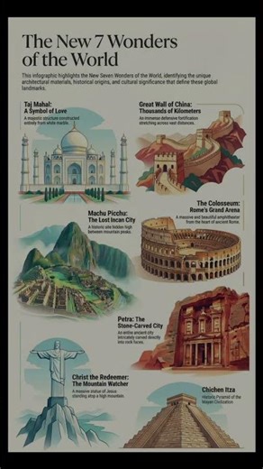 7 wonders of world #SevenWonders #TajMahal #WorldWonders #AmazingWorld#KnowledgePost #Infographic