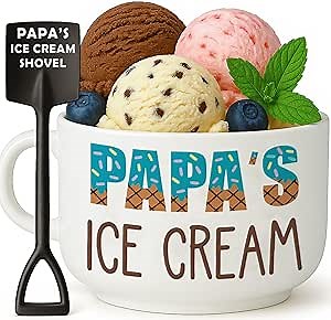 Funny Papa Gifts for Fathers Day from Granddaughter, Cool Birthday Grandparents Day Gift for Papa Grandpa from Grandkids Grandson, Novelty Papa's Ice Cream Bowl Presents Set