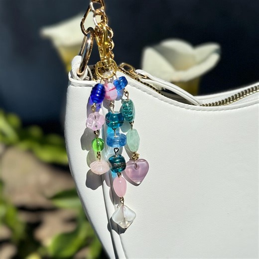 Spring Jelly Roll Upcycled Beaded Bag Charm Keychain, Handmade Whimsical Purse Accessory - Etsy