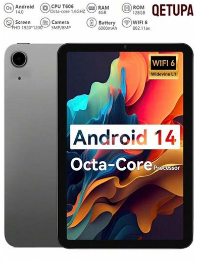 Qetupa 10.1-Inch Android 14 Tablet, T606 Octa-Core 1.6GHz Processor, 4GB RAM+128GB ROM/8GB RAM+256GB ROM, 802.11ax Wi-Fi 6 2.4G+5G, Bluetooth 5.0, Incell FHD (1920x1200) IPS Touchscreen, 5MP+8MP Dual Cameras, 6000mAh Long-Lasting Battery | SHEIN