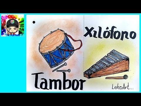 Como dibujar y pintar INSTRUMENTOS de PERCUSIÓN para niños paso a paso / LEHOART