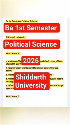 BA 1st Semester Political Science Important Questions 2026 | Siddharth University