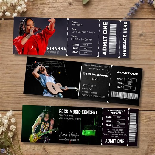 Custom Concert Ticket Template, Personalized Event Ticket Gift, Concert Ticket Invitation, Editable Admit One Ticket Canva - Etsy