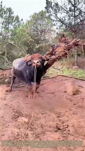 Horns as Helpers: How an Ox Uses Its Head to Carry a Tree for Its Owner