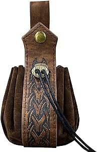 JAOYU Medieval Leather Pouch Belt Faux Leather Drawstring Bag Renaissance Medieval Coin Pouch for Men Women