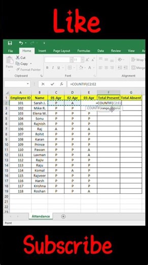Employee Absent Present Calculate in Excel Interview Question ✅