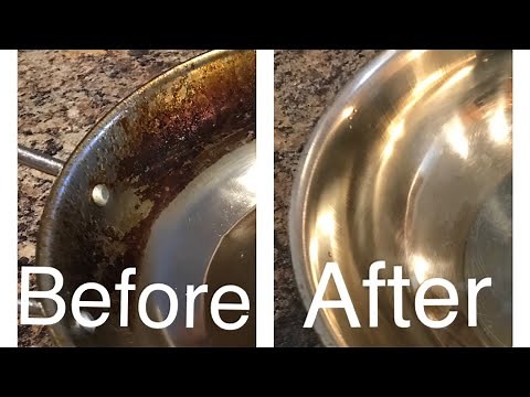 Remove burnt oil stains from pots and pans. Shining Again !
