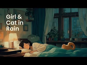 Deep Sleep Rain – Soft Piano Dreams for Relaxing Nights | Cute Sleeping Girl & Cat Ambience
