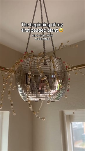 Beaded plant inspired by string of pearls 🫶 each strand is unique + made of real crystals + pearls