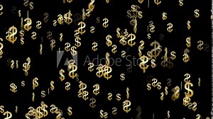 Dollar Sign Falling On Black Background Background. Golden 3d Dollar Sign Falling. Money And Finance Background. 3d Dollar Signs Falling, Usd Dollar Sign Raining Background