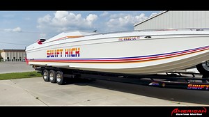 SOLD✅ 1985 39 Ocean Express powered by twin Supercharged 540's and Arneson drives !!! This iconic classic will continue its life in the St Clair area and surrounding locations. Congrats on the new ride Brandon! #AmericanCustomMarine #OceanExpress | American Custom Marine