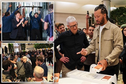 Tim Cook, Knicks star Jalen Brunson make surprise Apple store appearance as new iPhone goes on sale