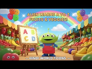 👽 Alien Learns A to Z Fruits & Vegetables 🍎 | ABC Learning for Kids | Hindi World Toons
