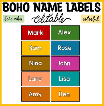 Printable Boho Autumn Small Name Labels, Student Name Labels, Fall Tags