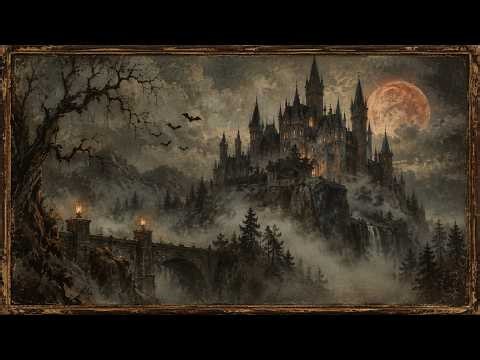 Dracula’s Castle in the Fog | Vintage Gothic Halloween TV Art | Spooky Antique Painting Screensaver