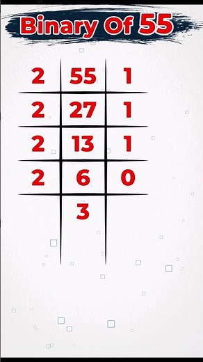 Binary of 55 / Decimal to binary conversion / 55 ki binary #publicmaths #shorts #decimaltobinary