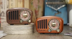 PRUNUS J-919 UKW FM Klassisches-Holz Retro Radio Klein, Tragbares Radio mit Bluetooth Lautsprecher, Nostalgie Radio mit AUX/SD-Funktion, 1800mAh Wiederaufladbare Batterie. (Walnußholz)