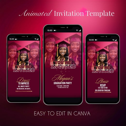 Maroon Graduation Party Invitation | Animated Invite | Mobile Video (digital Download & Canva Editable) - Etsy