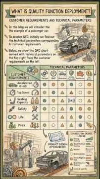QFD: customer requirement and technical parameters.