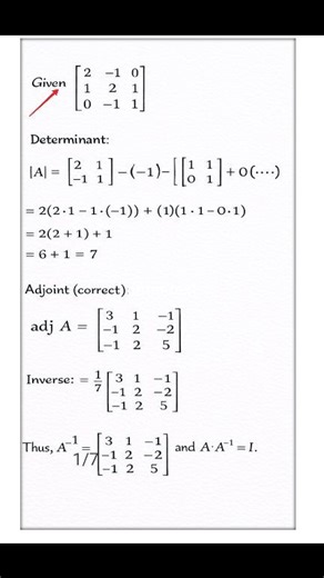 Find the inverse of this matrix using adjoint method 📘✏️ Every sign and step matters here ⚠️ Can you reach the correct �? Comment “Done” when you solve it ✅ #Matrices #InverseMatrix #Class12Maths #MathChallenge #BoardExamPrep #LearnMath #Algebra #MathStudents #Education | Mohammad Tazeem Alvi