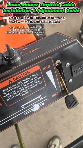 Connect handle throttle cable properly to the engine for smooth lawn mower operation.