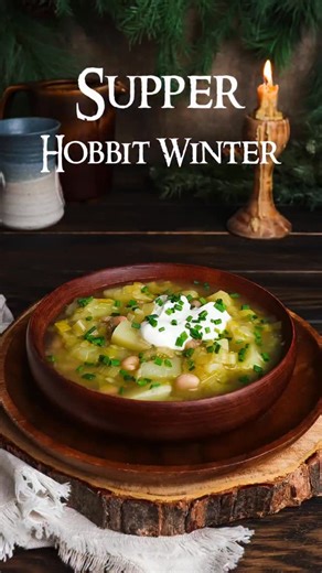 Alison | Professional Chef & Joanne | Photographer on Instagram: "Hobbit Supper🥔Potato, Leek and White Bean Soup🥣As the long winter day finally gives way to night, the hobbits are hungry for one final meal. For a lighter, yet comforting supper, we have prepared a chunky potato soup full of tender leeks and hearty white beans. For a thicker soup, lightly crush some of the potatoes. Top with a dollop of sour cream and chopped chives for extra flavour and richness. FULL RECIPE IN PR