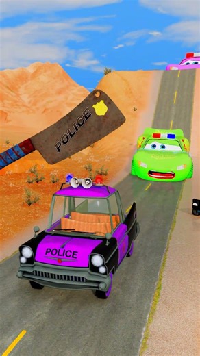 Big & Small Police Lightning McQueen vs Giant Butcher Knife - BeamNG.Drive