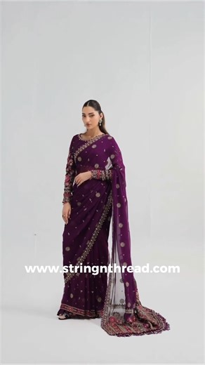 Drape yourself in instant elegance! The highly anticipated Maria B Embroidered Chiffon Saree collection has arrived at String & Thread—perfect for making an unforgettable entrance at every Shaadi, reception, or formal party. | String & Thread