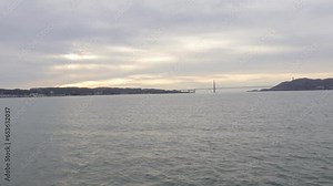 San Francisco Sightseeing Cruise Across the Bay with Golden Gate Bridge Views During Sunset in California, USA.