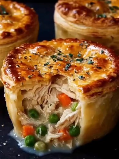 Mini Chicken Pot Pies Warm, creamy, and perfectly comforting! These Mini Chicken Pot Pies are loaded with tender chicken and mixed veggies, all wrapped in a golden, flaky crust. A bite-sized classic everyone loves — perfect for snacks, parties, or quick dinners! Ingredients: • 2 cups cooked chicken, shredded or chopped • 1 cup frozen mixed vegetables (peas, carrots, corn) Full recipe in the comments  | Crave & Cook | Facebook
