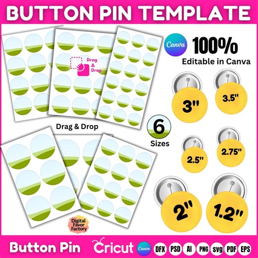 6 Button Pin Template BUNDLE, Canva Button Pin Template, Button Pin Svg, Pin Button, Sublimation Button Pin Template, Pinback Buttons Mockup - Etsy