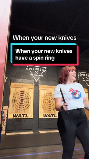 Someone taught me how to do this at a tournament in Denver recently and now I can’t stop @World Knife Throwing League @riverbendaxethrowing #throwbetter #wktl #knifethrowing #knives #throwingknives #ladyblades #bladebabes #practice #league #practicemakesprogress #throwlikeagirl #consistency #bullseye #banditos #desperado