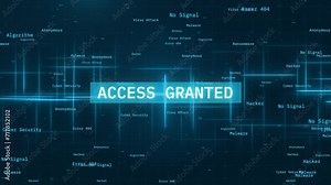 Access Granted notification message over computer hacking program Stock Video