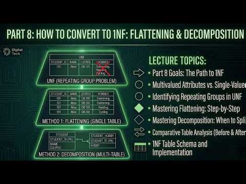 How to Convert to 1NF: Flattening & Decomposition | Removing repeating groups | DBMS Tutorial Part 8