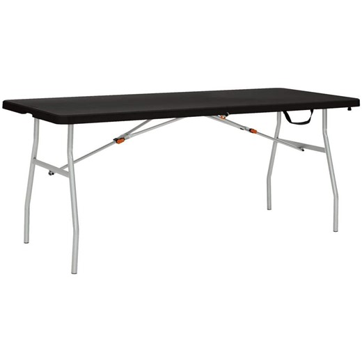 Check The Home Depot's Q&A Before Buying: HDX 6 ft. Black Resin Top Rectangular Folding Utility Table for Indoor/Outdoor Use, Seats- 6