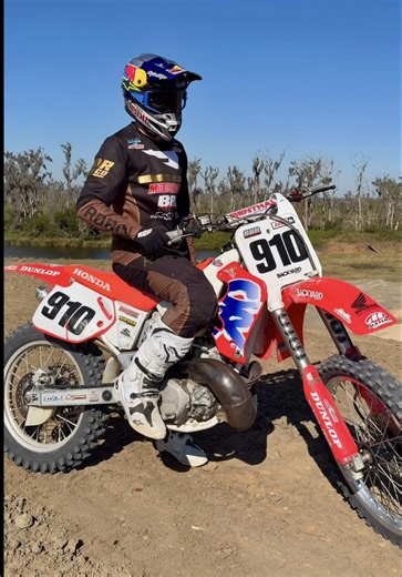 What bike would you guys choose to rip out at @Jackchambers spot? 🐊 It doesn’t much better than a 1993 CR250. @MotoSport.com with the goods to keep the CR and all the bikes rolling so that the shredding never stops 🔥 @Red Bull Motorsports @Red Bull @All Balls Racing #CR250 #CR250R #honda #2stroke