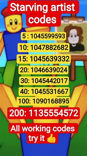 2026 Starving artist codes all working 100% #starvingartist #roblox # robux